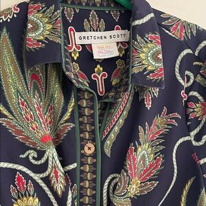 Gretchen Scott Designs Dark Blue Paisley Long Sleeve Dress size L, EUC